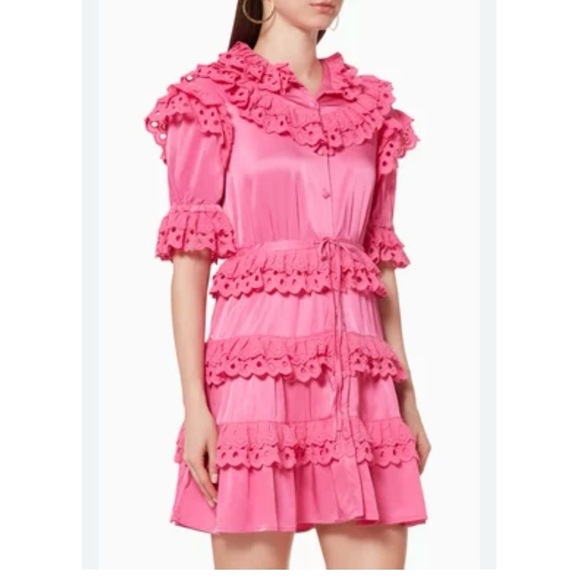 CeliaB Pink Ruffled Puff Sleeve satin Mini Dress nwt size Small - Picture 3 of 14